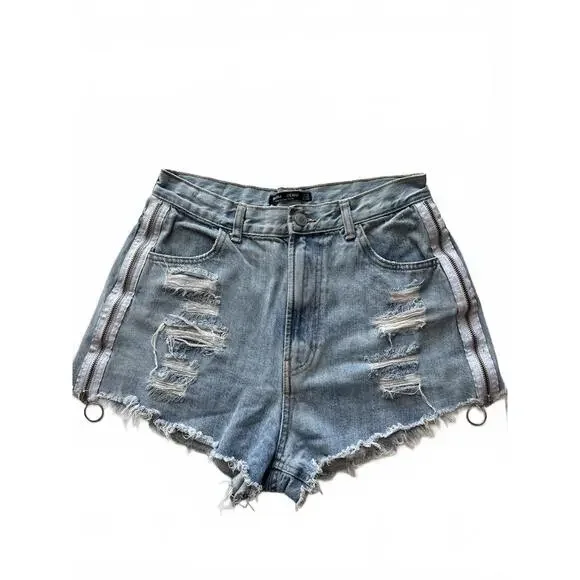 High-waisted denim shorts w/ side zipper - Picture 1 of 2